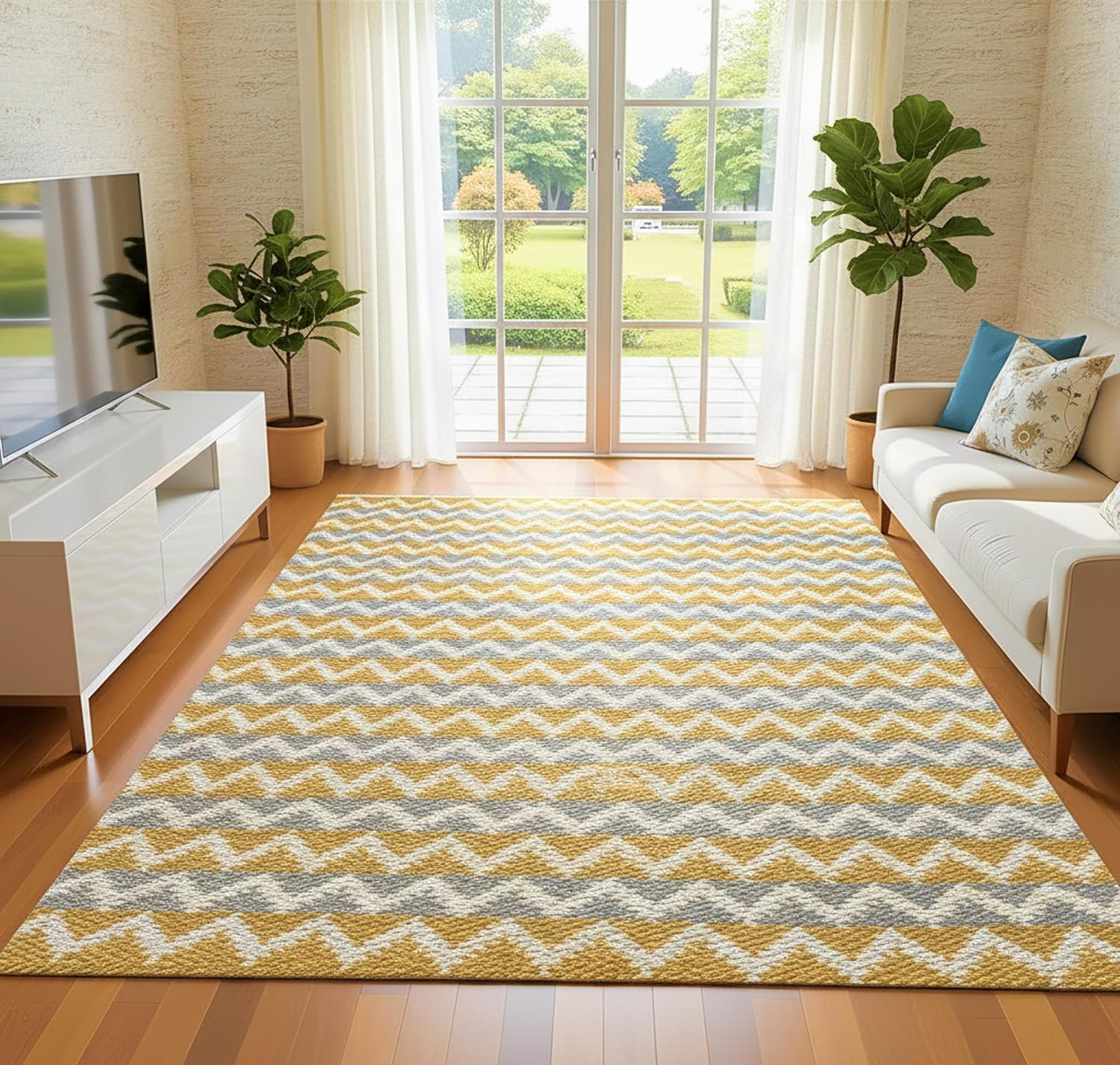 Buy SAJAVAT HOME Yellow Grey Printed Area Rug 3x5 Feet | Soft